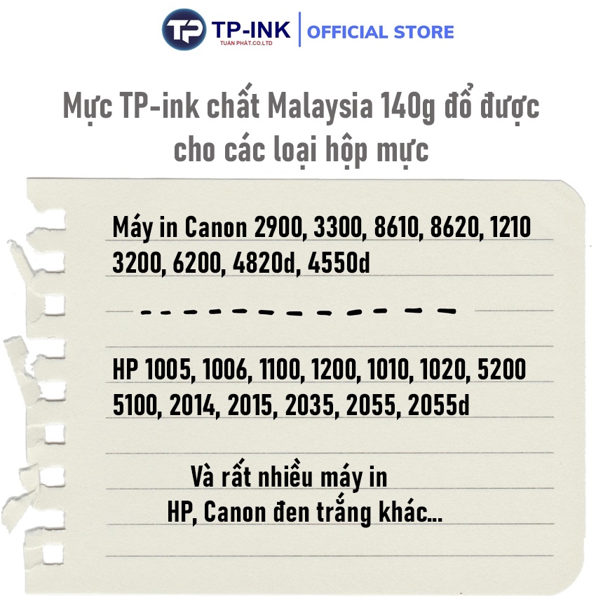 Mực đổ máy in, mực TP-ink 1320 cho máy in 2900,3000, 3010, 3050,3300, 151dw, 251dw, 252dw, 6030,214dw, 212dw, 241