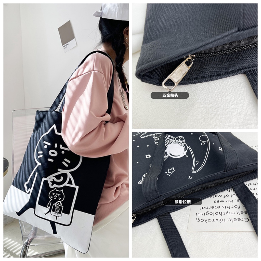 Túi tote đeo vai nữ vải canvas đi học, đi chơi phong cách dễ thương cá tính hài hước