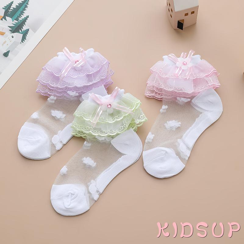 Kidsup 1-Vớ May Viền Ren Thêu Ren Xuyên Thấu Chống Trượt Trong Nhà/Ngoài Trời Cho Bé Gái