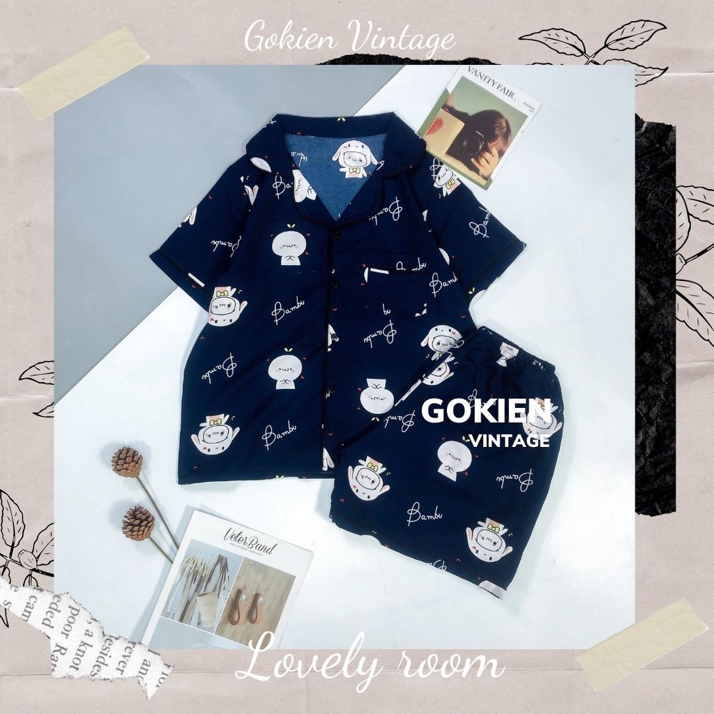 Bộ đồ ngủ pijama hoạ tiết cute chất vải thoáng mát, GOKIEN VINTAGE