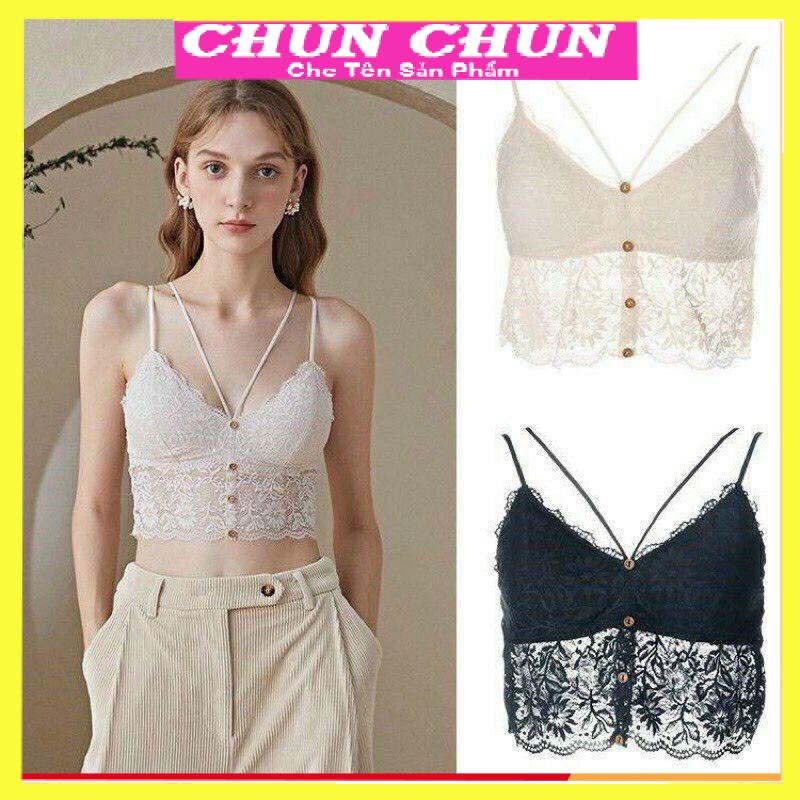 Áo Bra Ren Dây Chéo 4 Khuy Đính CHUNCHUN M43, Áo Lót Nữ Có Mút Đệm Bên Trong Có Thể Tháo Rời