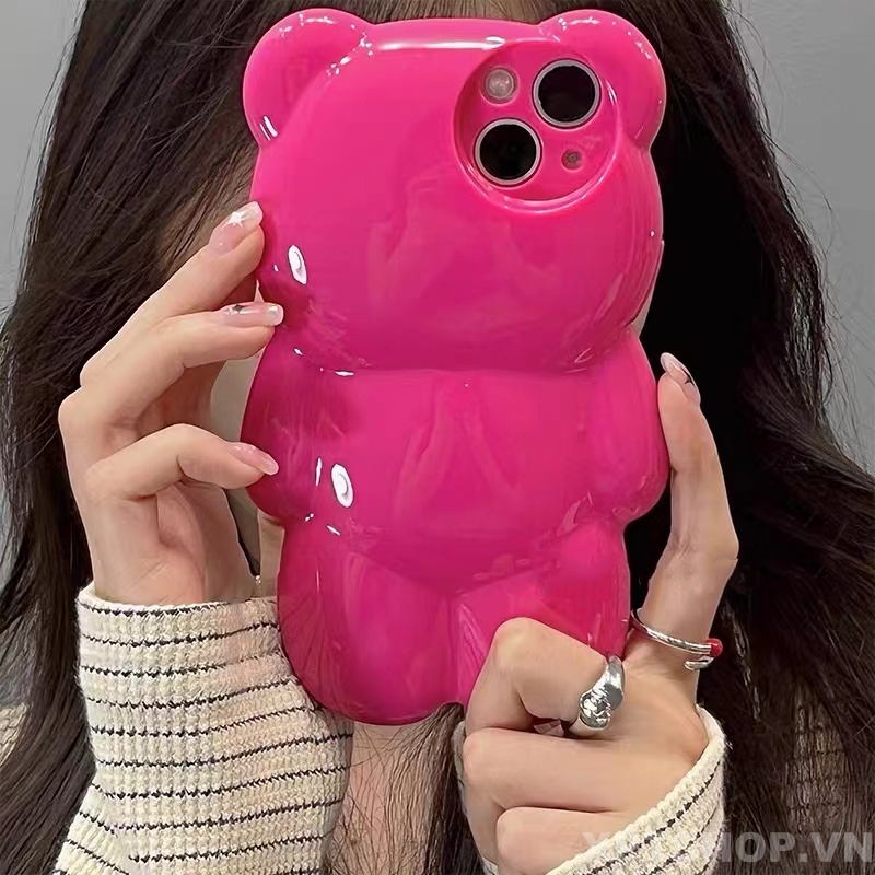 Ốp Điện Thoại Silicone Mềm Chống Sốc Màu Trơn Hình Gấu 3D Cho iPhone13Pro 12Pro MAX 11Pro MAX MAX XR