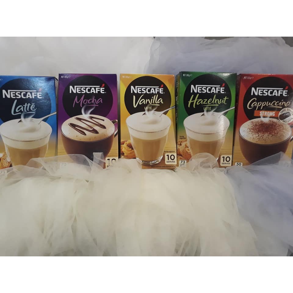 Cafe Sữa ÚC nổi bột kem NESCAFE Vị Hazelnut &amp; Latte 1 hôp x 10 gói