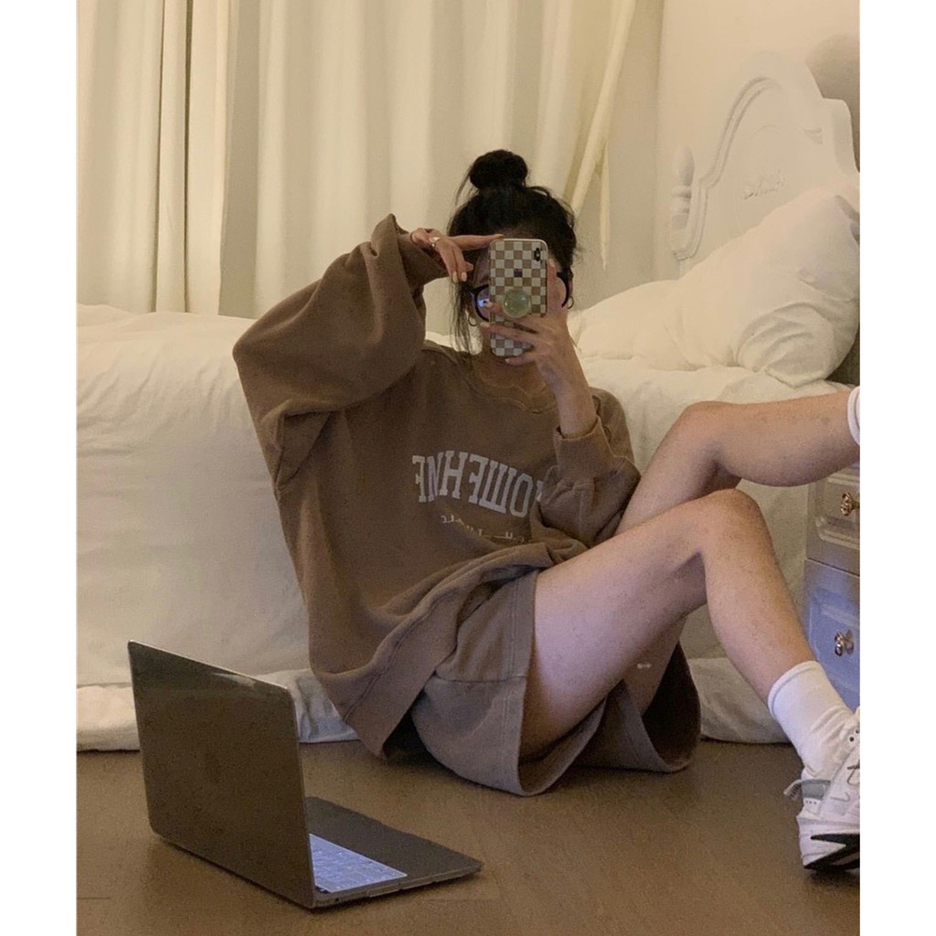 Set Nữ Short Nỉ Ohto ⚡ Casper.Store | FREESHIP | ⚡ Set quần đùi suông áo dài tay form rộng HOT TREND