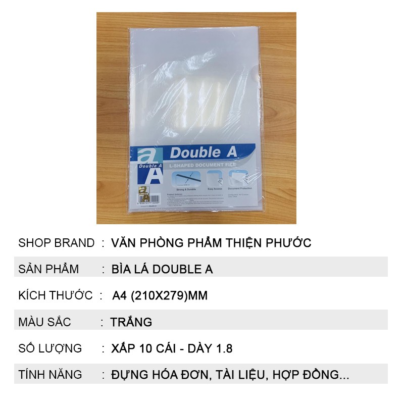 Bìa lá A4 Double a  lưu trữ giấy tờ hóa đơn THIỆN PHƯỚC