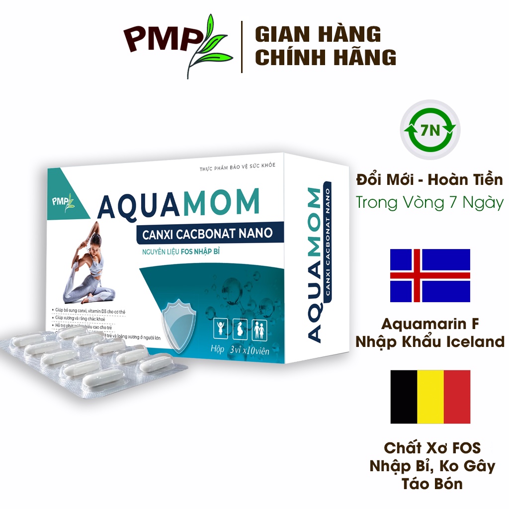 Viên Uống Canxi Nano Aquamom PMP - Bổ Sung Canxi, Vitamin D3, K2 Cho Phụ Nữ Mang Thai, Sau Sinh