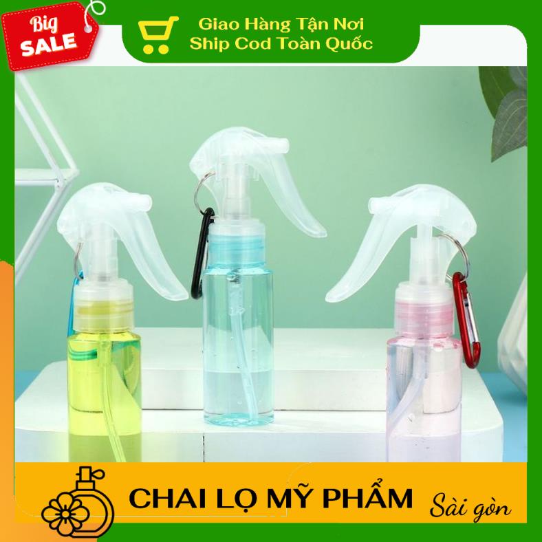 Chai Xịt Phun Sương ❤ Chai nhựa pet vòi xịt chuột 60ml có Móc khóa chiết dung dịch du lịch tiện lợi , phụ kiện du lịch