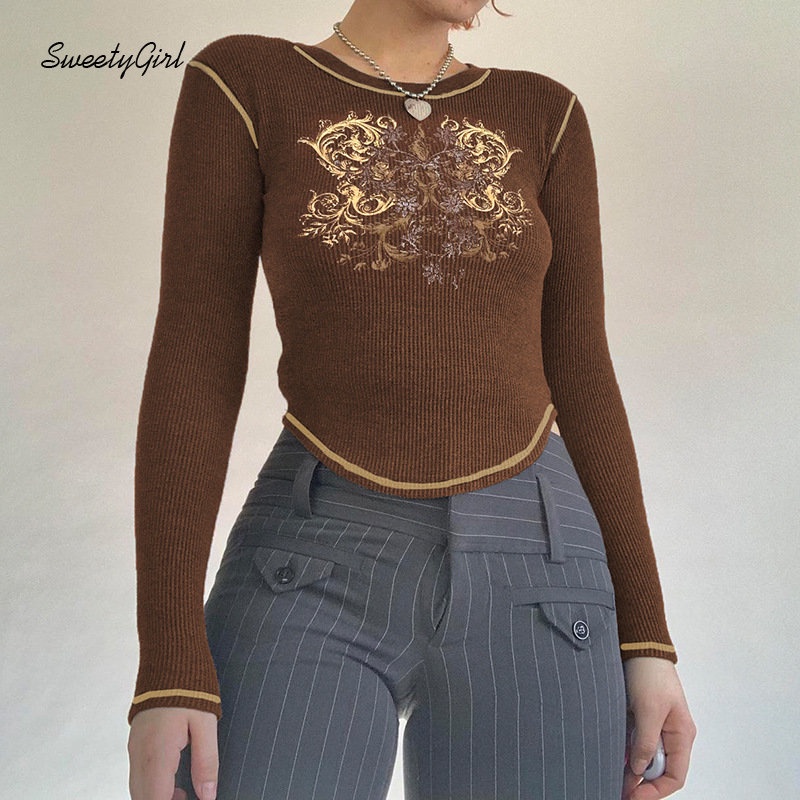 Áo Thun Tay Dài Cổ Tròn Dáng Ôm In Màu Tương Phản Thời Trang 2022 Dành Cho Bạn Nữ