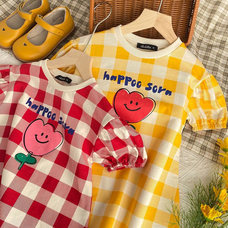 Đầm Tay Ngắn Dáng Rộng In Họa Tiết Hoa Lá Phong Cách Hàn Quốc Thời Trang Mùa Hè Xinh Xắn Cho Bé Gái