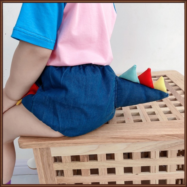 Quần Short Denim Phối Đuôi Khủng Long Xinh Xắn Dành Cho Bé 0-3 Tuổi