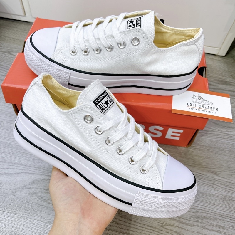 Giày cv 1970 cổ thấp đế dày 4cm Trắng + Đen Ảnh Thật