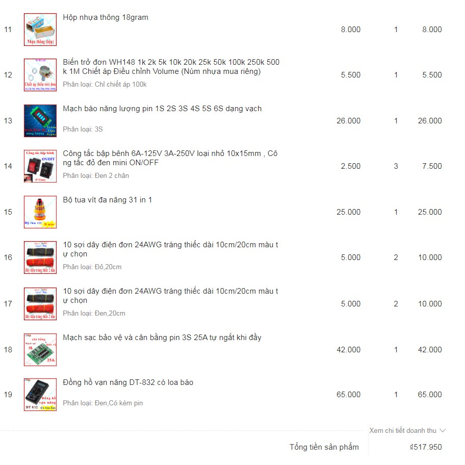 [Combo] Chiết áp + Dây điện + Máy bơm chìm + Công tắc bập bênh + Mạch sạc bảo vệ pin 4S 18650 + Khay gắn pin 18650