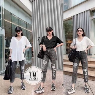 ÁO THUN BIGSIZE CỔ TIM XẺ TÀ A86