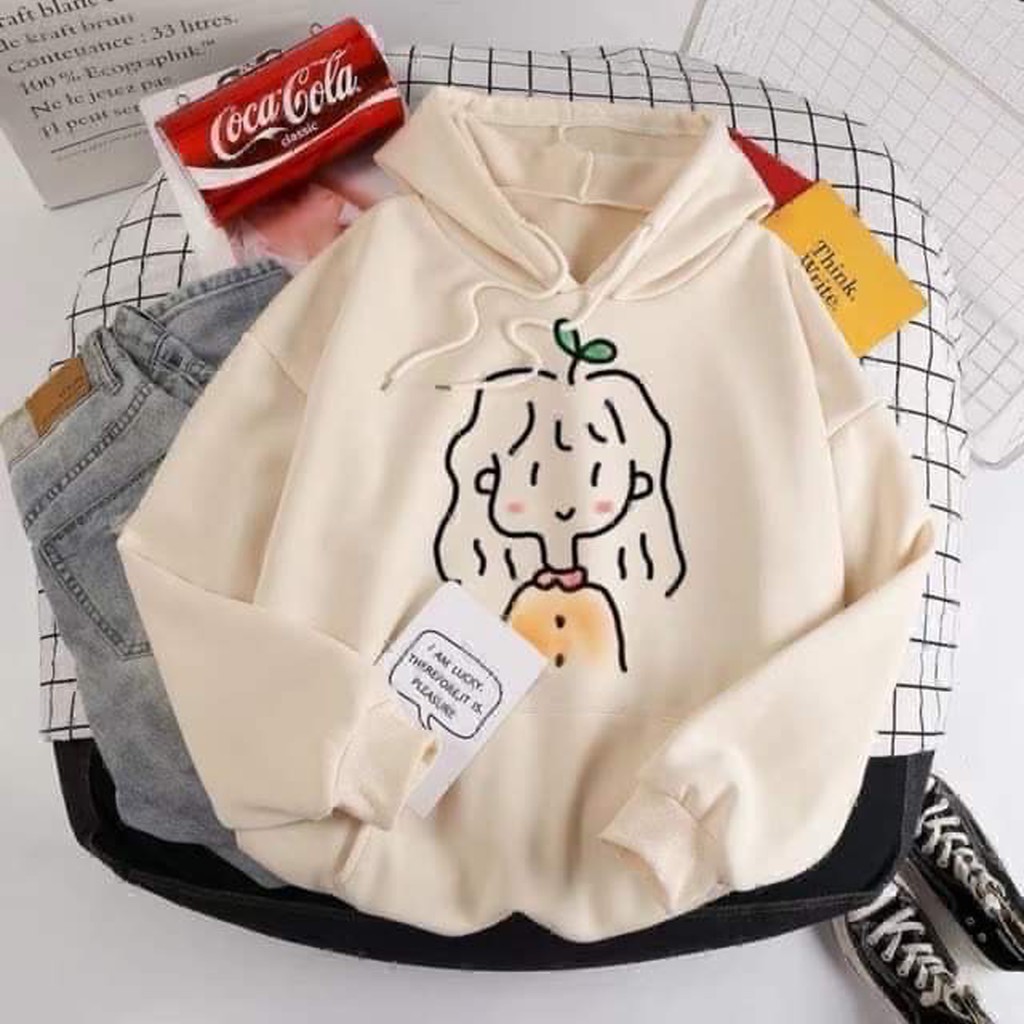 Áo hoodie nỉ bông in hình dễ thương, chất dày siêu ấm, áo free size dưới 60k, nhiều mẫu giao hình ngẫu nhiên