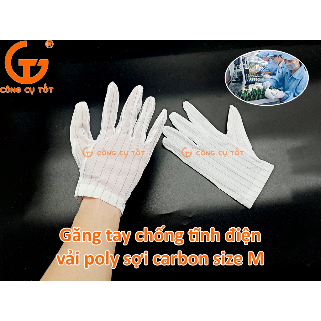Găng tay chống tĩnh điện vải polyester pha sợi carbon size M