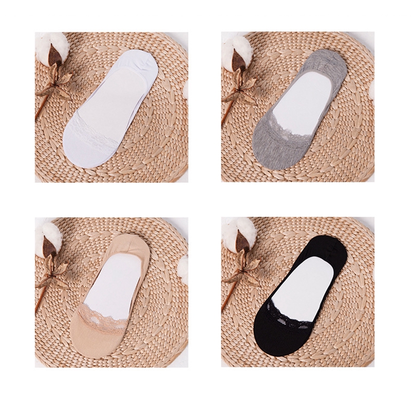 Summer Invisible Low Top Socks Women Nonslip Korean Sweet Sexy Lace Ruffles Cotton Sole Solid Female No Show Socks Boat Socks
