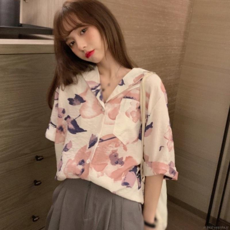 Áo Kiểu Chất Chiffon Hoạ Tiết Hoa Thiết Kế Dáng Rộng Cho Nữ