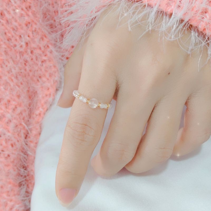 Nhẫn hạt cườm mặt đá tròn dễ thương, phong cách thời trang Hàn Quốc