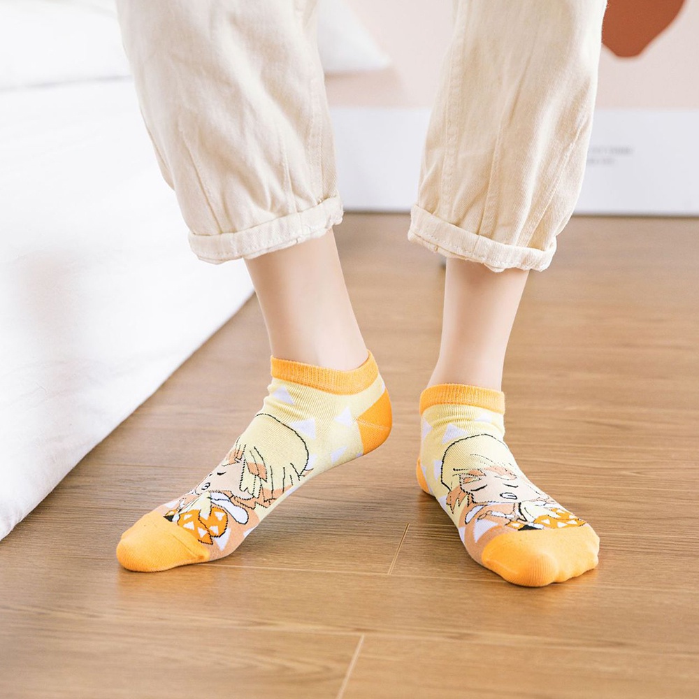 Bộ 5 đôi vớ cotton ngắn in họa tiết hoạt hình Nhật Bản Kamado Tanjirou Kimetsu no Yaiba
