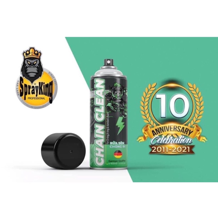 Combo xịt vệ sinh sên Chain Clean SprayKing 400ml, bảo dưỡng sên, xích Chain Lube 400ml tặng kèm bàn chải sên 3D cao câp