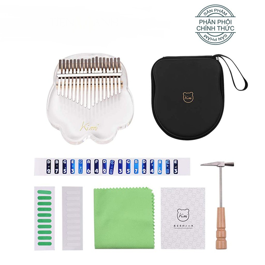 Đàn Kalimba Kimi M10, M10S, M1 - 17 Phím Acrylic Trong Suốt M-10 Gấu, M-10S Màu Cầu Vồng Rainbow, M-1 Mèo - Chính hãng