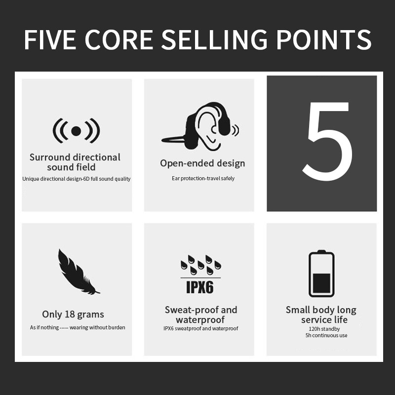 Tai nghe không dây thể thao Mipan Bluetooth 5.0 dẫn truyền qua xương electron không nhét tai chống nước IPX6