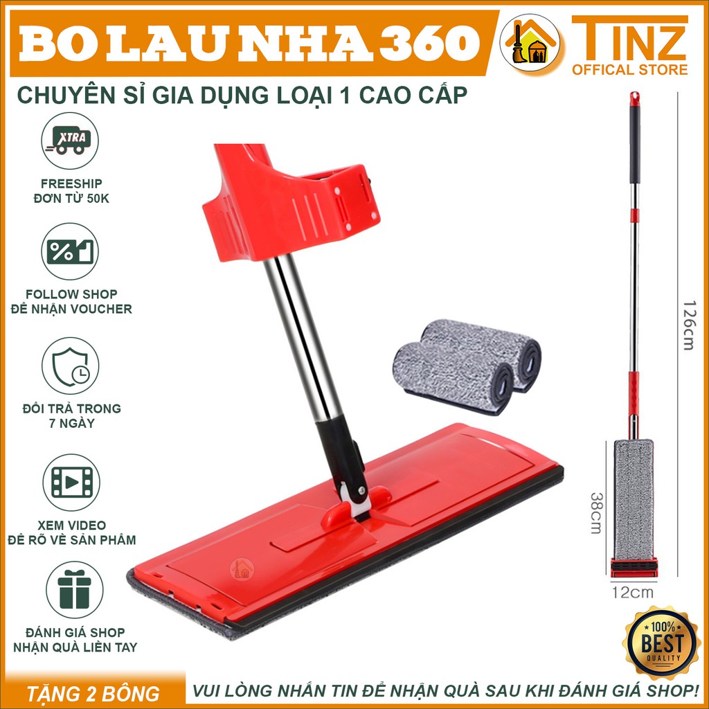 Bông Lau 11x38cm Dành Cho Cây Lau Nhà Tự Vắt Thông Minh TINZ Xoay 360° GẠT NƯỚC