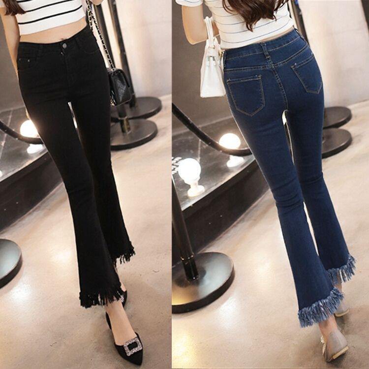Quần jean nữ ống loe chất cao cấp cạp cao giãn cao