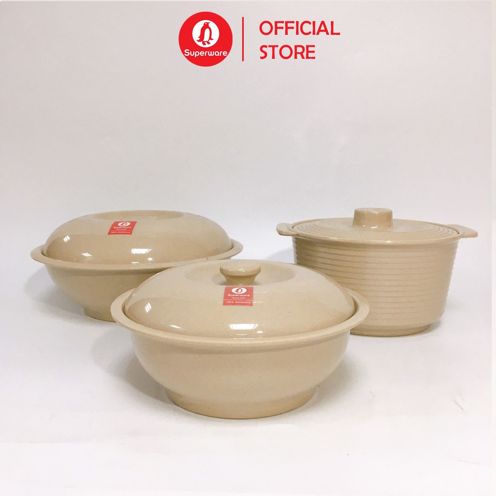 Âu Cơm Có Nắp SUPERWARE Nhựa Phíp 100% Melamine Nâu Đá - Stone