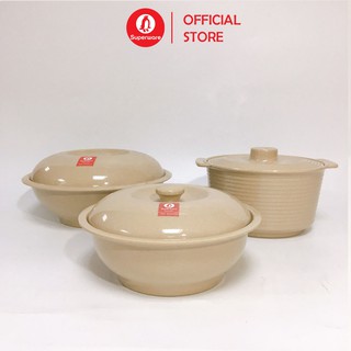 Âu Cơm Có Nắp SUPERWARE Nhựa Phíp 100% Melamine Nâu Đá - Stone
