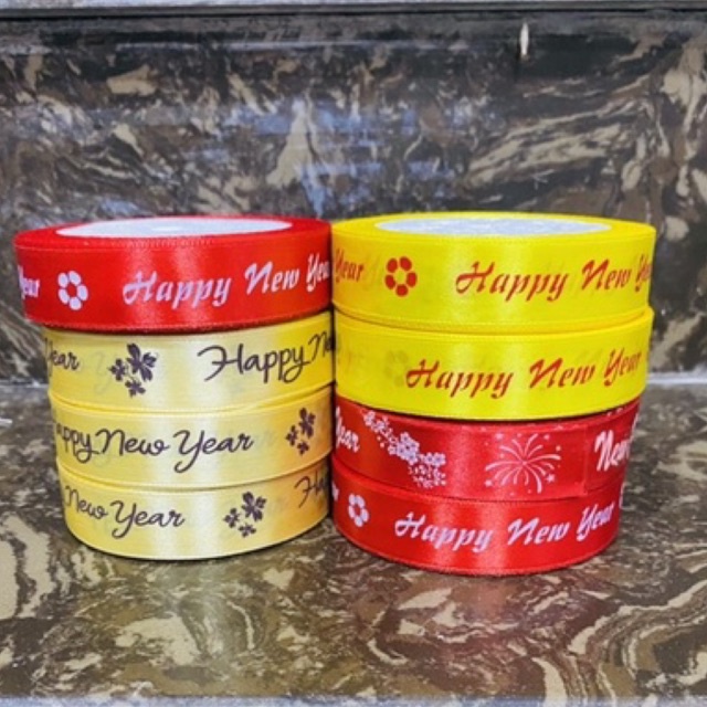 Ruy băng Chúc Mừng Năm Mới / Happy New Year màu pastel đón tết, trang trí quà tqajng, gói quà