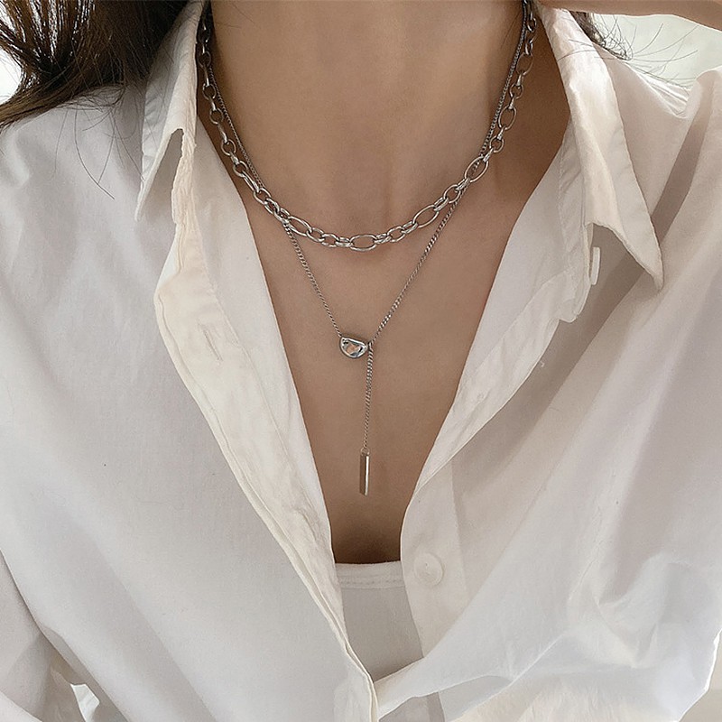 Dây chuyền kim loại hai lớp thời trang đơn giản cổ điển phong cách Hàn Quốc
