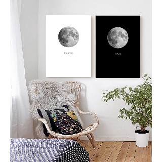 Bộ 2 tranh canvas treo tường trắng đen the moon lin207- 35 x 50 cm x 2 tranh
