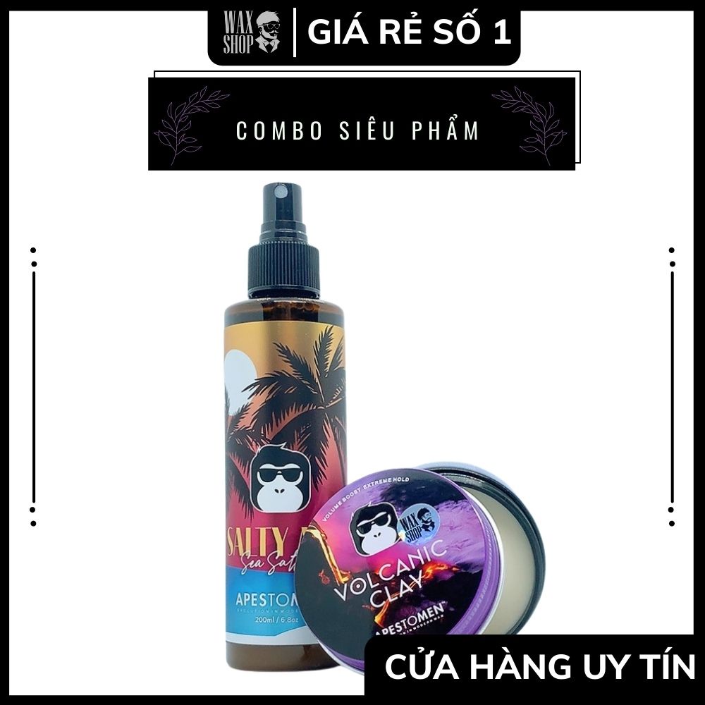 [Combo + Giảm 231K ] Sáp Vuốt Tóc Nam Volcanic Clay + Spray Sea Salt Apestomen ⚡ Chính Hãng⚡ Giữ Nép Cả Ngày Dài Waxshop