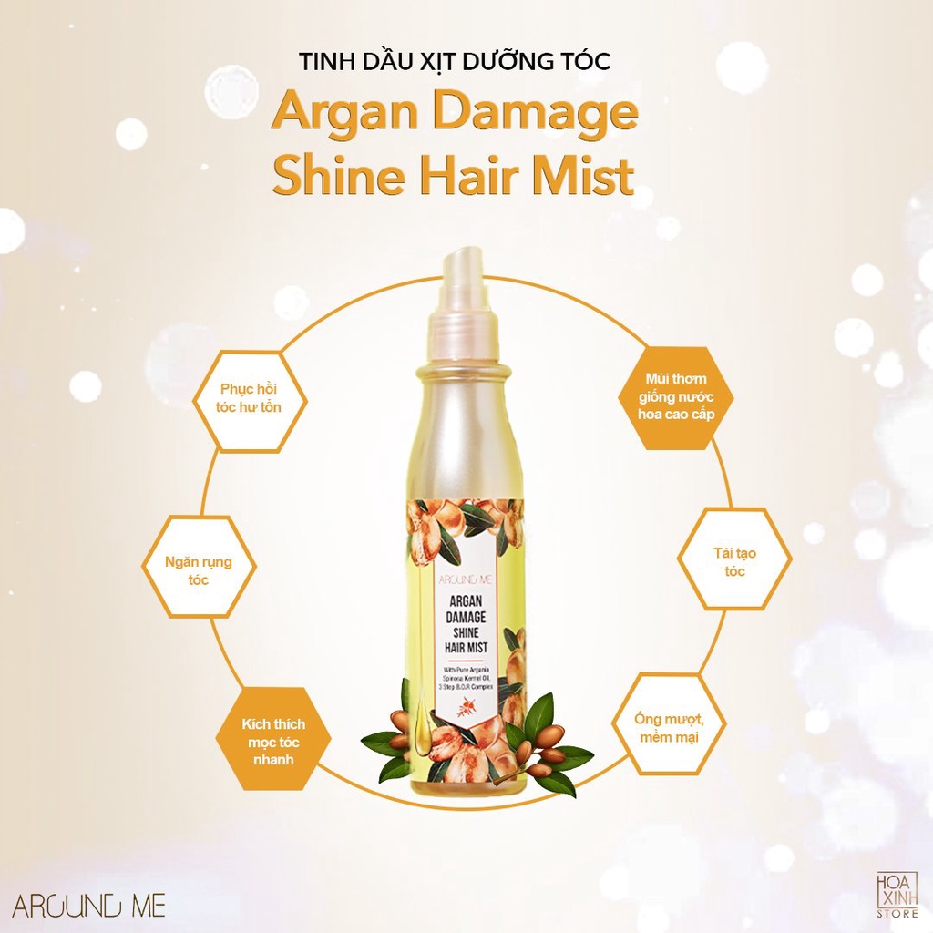 Xịt Thơm Dưỡng Tóc Hư Tổn AROUND ME Chiết Xuất Tinh Dầu Argan Damage Shine Hair Mist 200ml