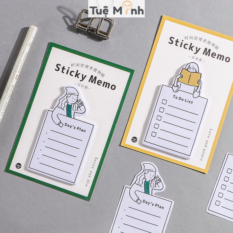 Giấy note ghi chú hình cô gái N018 giấy sticky memo check list Plan phong cách hiện đại