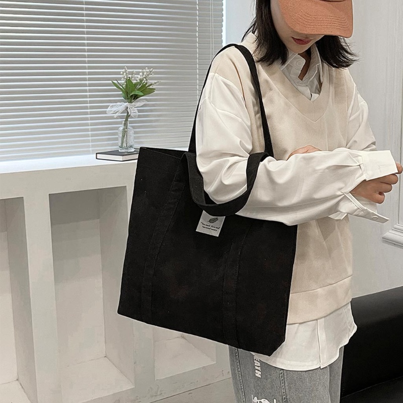 Túi Tote Đeo Vai / Xách Tay Bằng Nhung Kẻ Kích Thước Lớn Siêu Nhẹ Phong Cách Cổ Điển