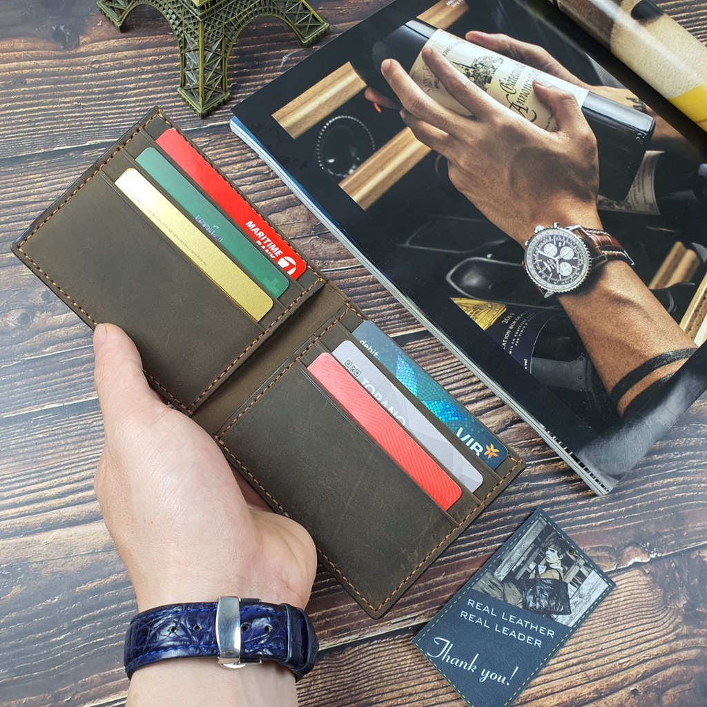 Ví nam da bò sáp may handmade WS226   - 100% da bò thật, BH 3 năm