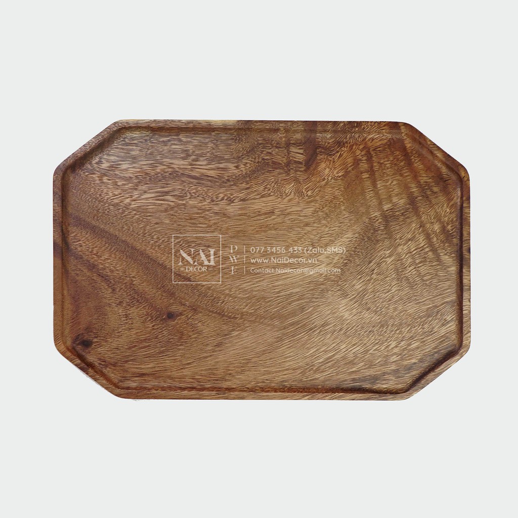 Khay Gỗ cây keo hình Bát giác (Màu Nâu Đậm)