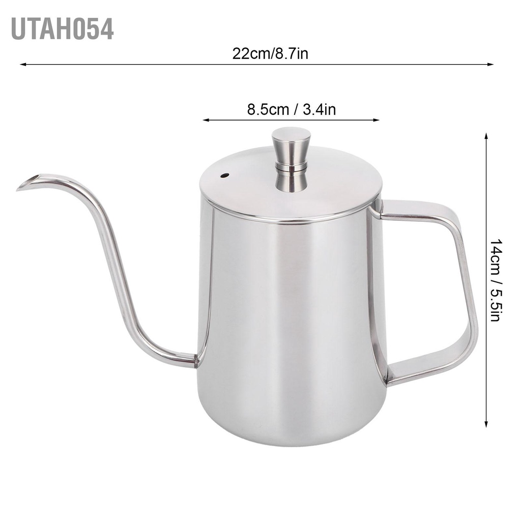 [Hàng Sẵn] Ấm pha cà phê nhỏ giọt bằng thép không gỉ 304 có nắp đậy kiểu cổ ngỗng 600ml【Utah054】