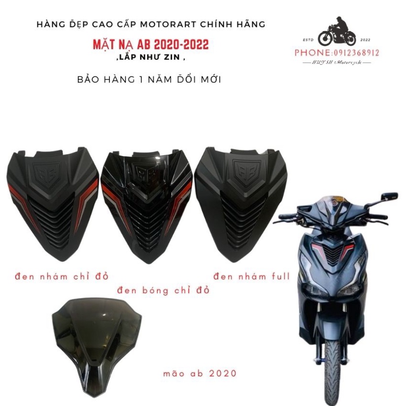 Mặt Nạ Kiểu SH Ý Gắn Cho Airblade 2020, AB 2021, AB 2022 Chính Hãng Motorart