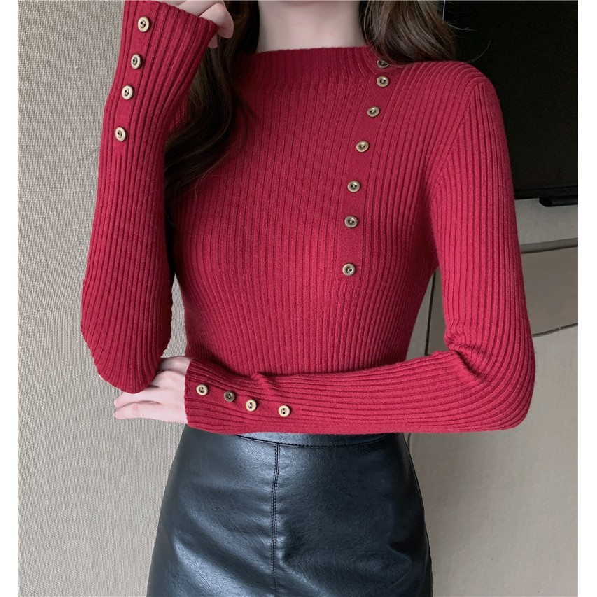 Áo len nữ phối cúc ôm dáng đẹp mắt