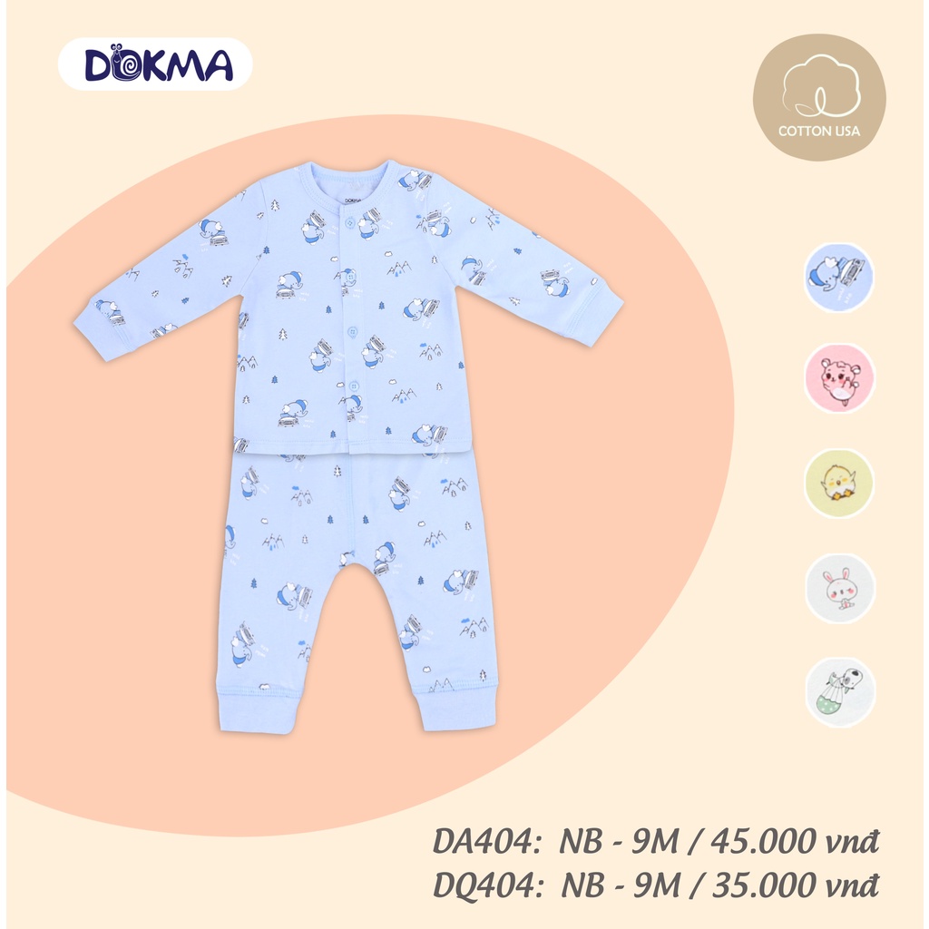 [FREESHIP] Bộ quần áo sơ sinh cài giữa dài tay Cotton DOKMA (0-9 tháng tuổi) DA-DQ404