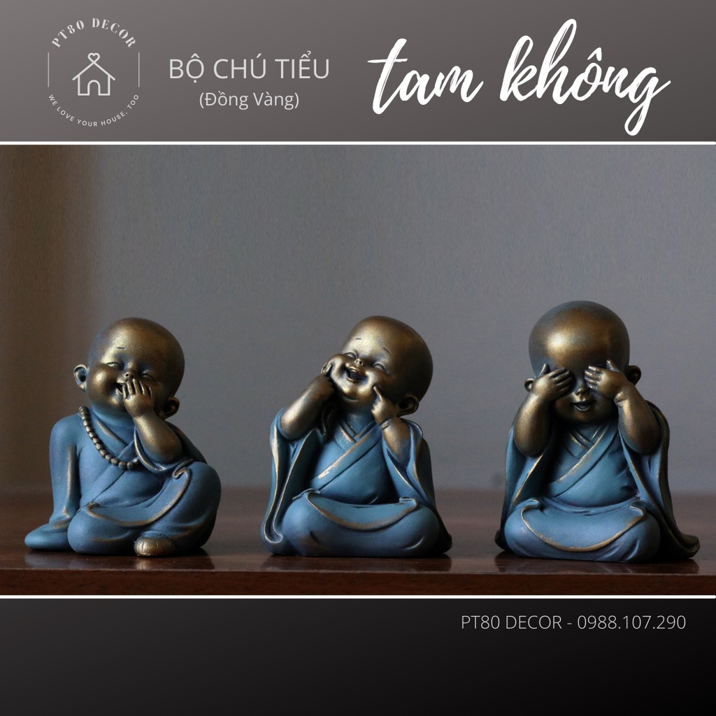 Bộ Tượng Chú Tiểu Tam Không - Vàng Đồng