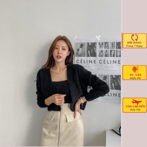 Set áo cardigan len nữ lông thỏ kèm áo 2 dây ulzzang Hàn Quốc mùa thu đông