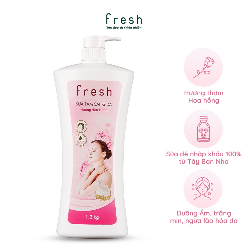 Combo Sữa tắm sáng da Fresh hương Hoa hồng + hương Ngọc lan tây 1.2 kg/chai