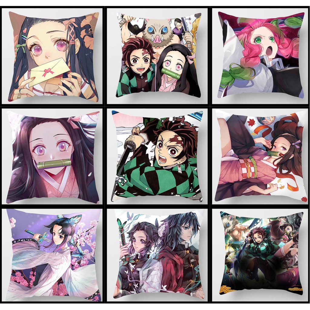 Gối ôm tựa lưng kimetsu no yaiba thanh g.ươm diệt quỷ Demon Slayer 45x45cm Tanjirou Nezuko  Zenitsu Shinobu Kanae Kyouju