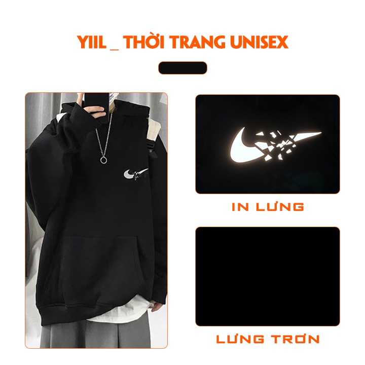 Áo hoodie nam nữ  phản quang form rộng tay bồng phong cách hàn quốc áo hoodie nỉ bông form rộng cực đẹp YiiL HD06