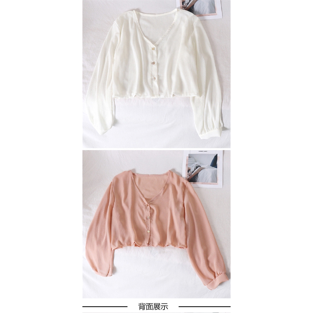 Áo khoác Cardigan ngắn vải Chiffon mỏng chống nắng thiết kế dễ thương cho nữ