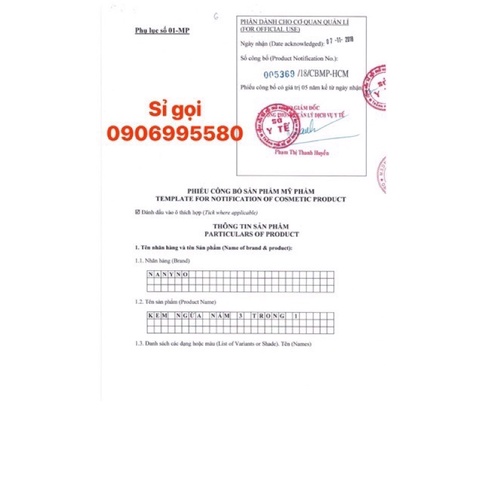 Kem nám 3 in 1 Ngọc Trai và Collagen NANYNO  đủ giấy